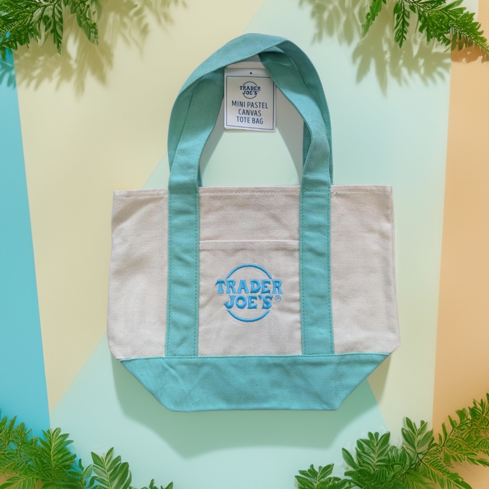 Trader Joe’s Limited Edition Mini Canvas Tote Bag – Pastel Aqua Green